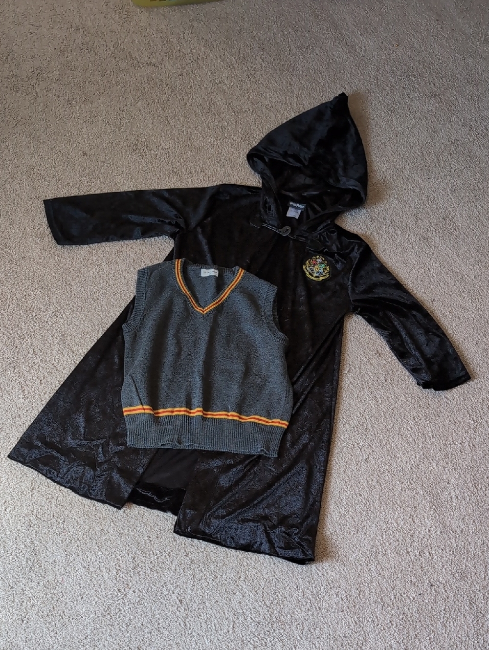 Harry Potter Gryffindor Kids Black Hooded Robe and Grey Vest Costume